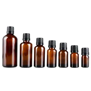 boston round amber glass bottle with plastic pilfer-proof oil cap 5ml 10ml 15ml 20ml 30ml 50ml 100ml essential oil packaging