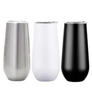 6 oz Acero inoxidable vaso de champán vino Stemless copas de vidrio Mini niños irrompible vaso con tapa de vacío aislado huevo tazas para ganar