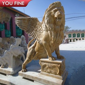 Statua di <span class=keywords><strong>Leone</strong></span> con Ali in Marmo Beige Naturale a Grandezza Naturale YOUFINE per Decorazione Esterna su Palco - Product Image 4