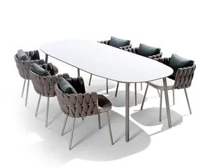 Fabrika şirketi 6 sandalye yemek masası açık seti Modern 8 kişilik lüks cam yemek masası mobilya seti