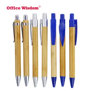 ECO Grote Bamboe promo gift pennen Recyclebaar balpen zilver Metallic kleur en blauw clip