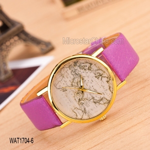 2015 nueva barato mapa del cuarzo <span class=keywords><strong>mujer</strong></span> color rosa banda <span class=keywords><strong>de</strong></span> cuero reloj - Product Image 3