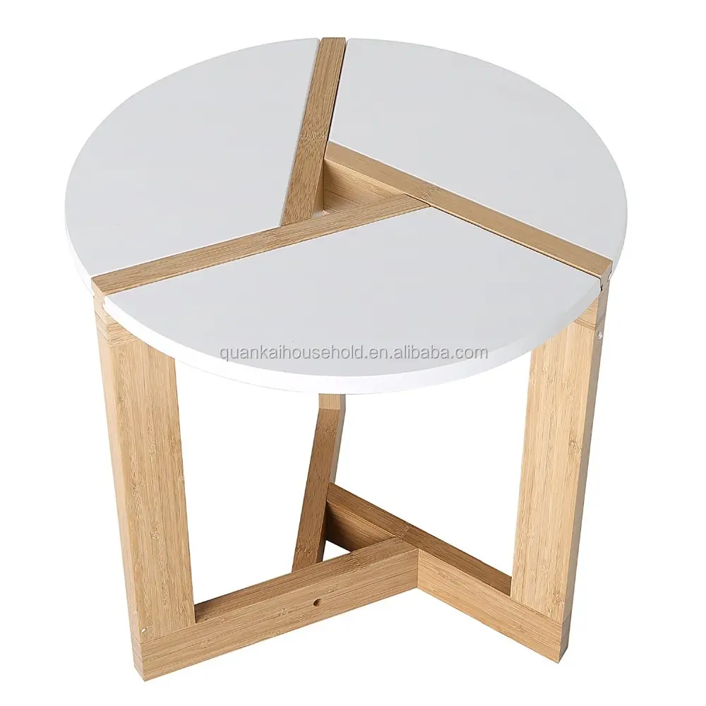 Bamboo Coffee End Table, Round Modern Living Room Tabletop