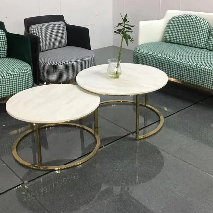 Modern Gold Stainless Steel Leg marble top round living room home furniture luxury sofa side center coffee tea table