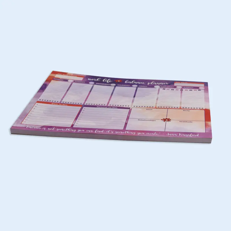 Caderno de papel reciclável personalizado, cor completa impressa planejador de calendário, organizador de mesa almofada de calendário