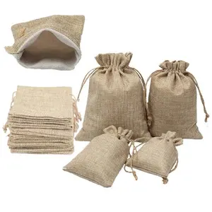 Custom Natural Small Hemp Linen Jute Drawstring Bag Promotional Linen Jute Pouch Bag