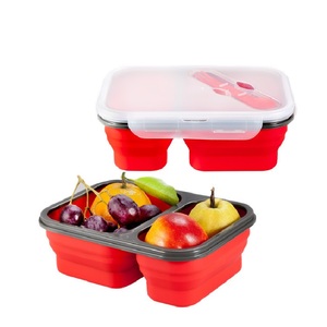 Custom BPA Free Collapsible Silicone 2 Compartment Lunch Bento Box