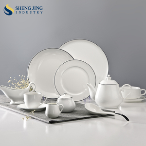 Плоский белый фарфоровый обеденный набор 8 9 10 дюймов белые тарелки Assiette Porcelaine Blanc с черным ободком