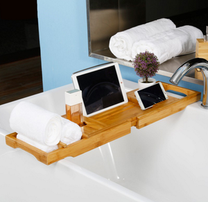 creative bamboo bath tub storage rack caddy
