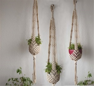 Macrame ที่แขวนต้นไม้แบบติดผนัง,ตัวยึดหม้อทำจากเชือกสำหรับใส่ผลไม้