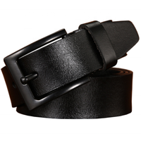 Ceinture pour homme en cuir véritable noir de haute qualité avec boucle à ardillon noire