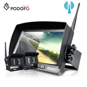 Podofo Wireless Digital 2x Car Rear View Backup Camera 28IR LED Night Vision + 7" Split Monitor For RV Truck Bus Trailer RV