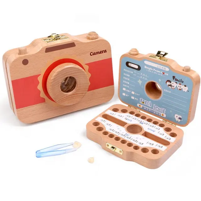 Camera Shape Wooden Storage Baby Tooth Box