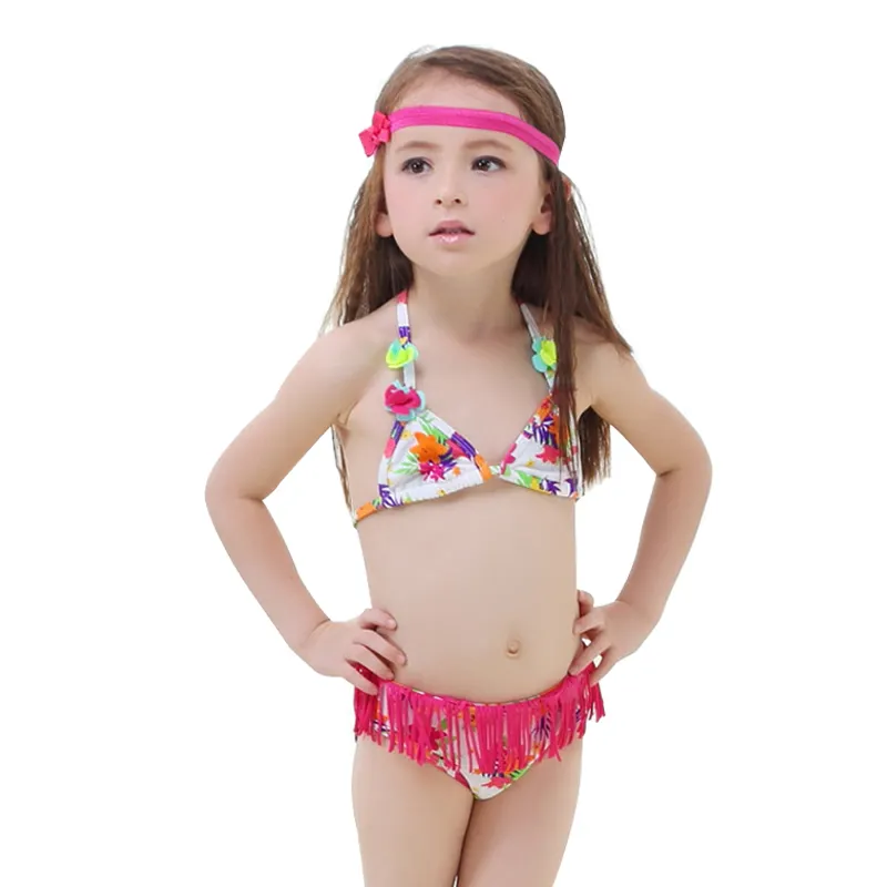 Оптовая продажа, летние комплекты пляжной одежды для маленьких девочек, модные купальники с цветами, бикини, купальники