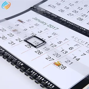 Пользовательский дизайн расческа переплет офсетная бумага печать 3 месяца Складная стена календарь год