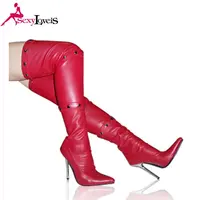 Çin toptan sıcak satış seksi kadınlar PU uyluk stiletto yüksek topuk fetiş Gogo botları