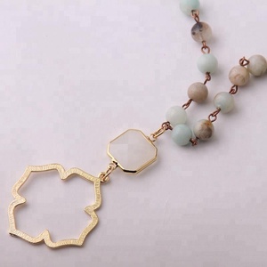 Collana da Donna Bohemien con <span class=keywords><strong>Ciondolo</strong></span> a <span class=keywords><strong>Fiore</strong></span> <span class=keywords><strong>della</strong></span> <span class=keywords><strong>Vita</strong></span> in Metallo e Cristallo Quadrato, Gioielli Tribali, Collana con Pietra Naturale Amazzonite - Product Image 4
