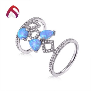 925 plata esterlina <span class=keywords><strong>diamante</strong></span> oval gran ópalo anillos con CZ - Product Image 3