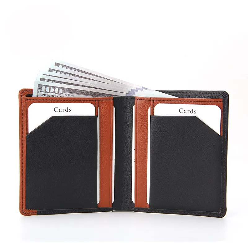 Fashion Slim Vertical Bifold Wallet Custom Genuine Leather RFID Men's Wallet