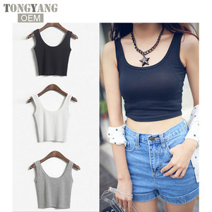 Tongyang Summer Slim Render Short Top da <span class=keywords><strong>donna</strong></span> senza maniche <span class=keywords><strong>canottiere</strong></span> a scollo a U tinta unita nero/bianco canottiera - Product Image 2