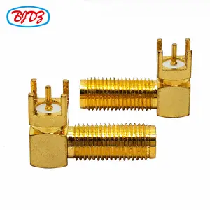 Conector coaxial RF 20mm de comprimento SMA 90 graus com ângulo reto, montagem na borda, ponta de partida, montagem em PCB, anteparo de furo sma fêmea