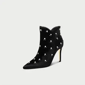 Botas de pelo de caballo negro con perlas para <span class=keywords><strong>mujer</strong></span>, modelo a la moda, nuevo, invierno, 2018 - Product Image 1