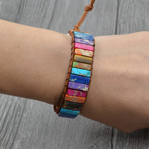 Natuursteen Vrouwen Lederen Armband Handgemaakte Enkele <span class=keywords><strong>Multilayer</strong></span> Boho Armband