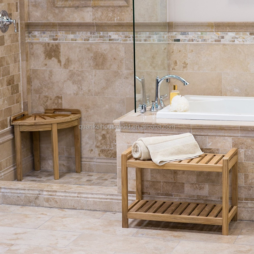 Banc de Douche d'Angle en Bois de Teck, Tabouret pour Salle de Bain 316