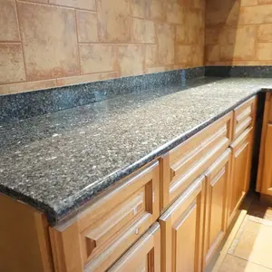 Perdagangan Jaminan Setengah Bullnose Edge Blue Pearl Meja Granit, Kesombongan Tops