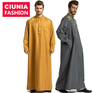 0006 # homens Jubba Árabe Saudita Thobe Abaya Kaftan Masculino Dos Homens Vestuário Muçulmano Mangas Compridas Homem O Pescoço Vestido Islâmico