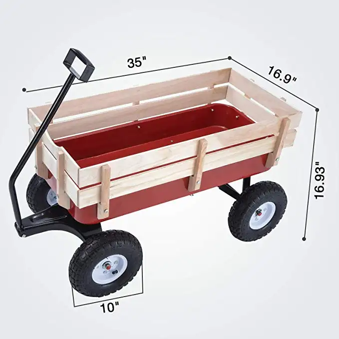 Manico lungo in acciaio rosso strumenti di auto usate per bambini in legno wagon carrello di spinta kart tc1812m all'aperto wagon carrello per i bambini