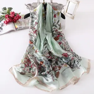 Wholesale 2019 newest ladies stain silk neck scarf fashion 4colors summer thin floral print silk scarf malaysia