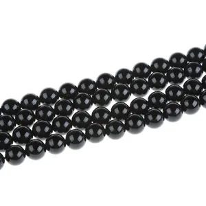 8mm Natural Round Stone Beads, Black Tourmaline Beads, Loose Gemstone Beaded for Jewelry Making