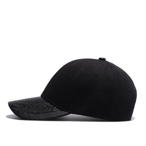 Özel toptan 6 panel deri brim siyah beyzbol şapkası ile özel etiket - Product Image 2