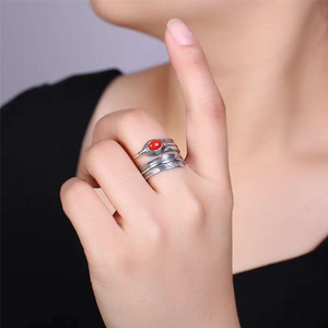 Tibetan Handmade <strong>Silver</strong> Natural Japanese Red Coral <strong>Ring</strong> for Women <strong>Feather</strong> Shape Design Your Own Championship <strong>Ring</strong> - Product Image 6
