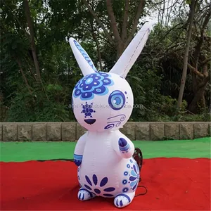 定制设计白色兔子充气模型，蓝色图案ST1282
