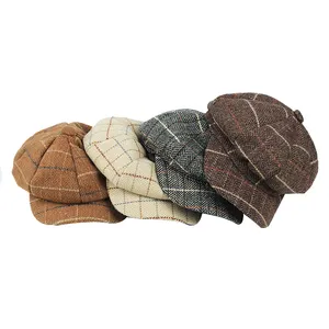 Hommes 100% Laine Casquette gavroche Grise Série 8 Panneau Tweed Cabbie Chapeau