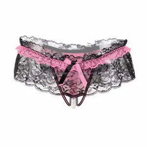 Wholesale and retail hot sale ladies open crotch panties sexy pink thong for women