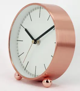 Rose gold despertador round custom face unique smart metal twin bell decoration desk table alarm clock battery operated