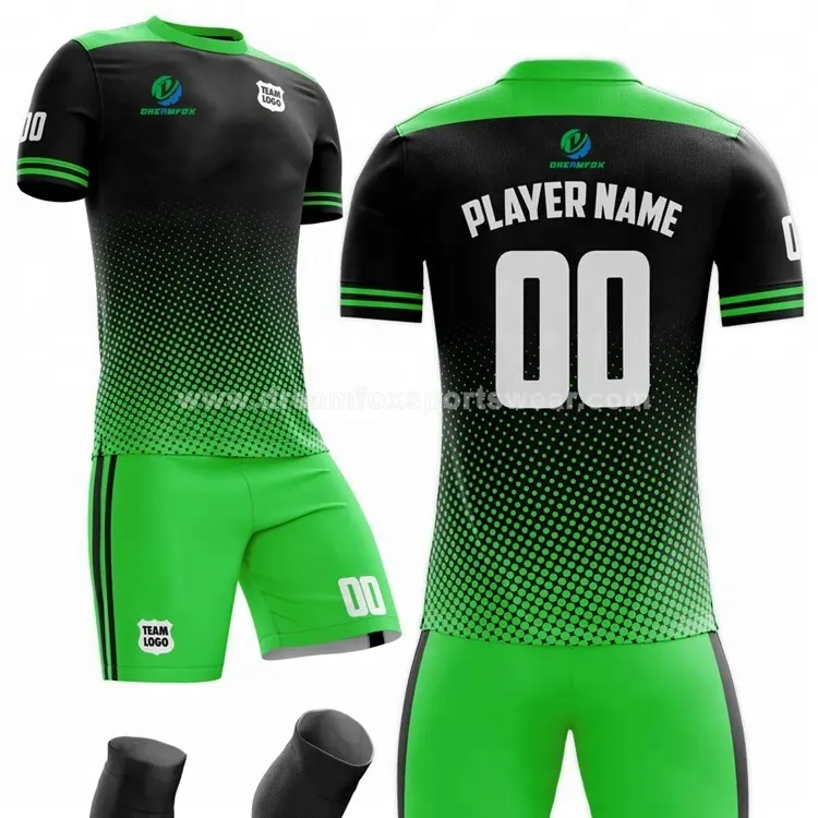 Mesh individuell bedruckte fußball jersey design muster team logo sublimiert fluoreszenz fußball tragen jersey