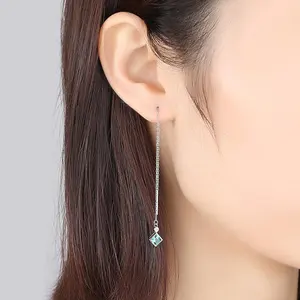 CZCITY Square Shaped <strong>Emerald</strong> Stone <strong>Earring</strong> Sterling Silver 925 Threader Dangle <strong>Drop</strong> <strong>Earrings</strong> Chandelier <strong>Earrings</strong> for Women - Product Image 3