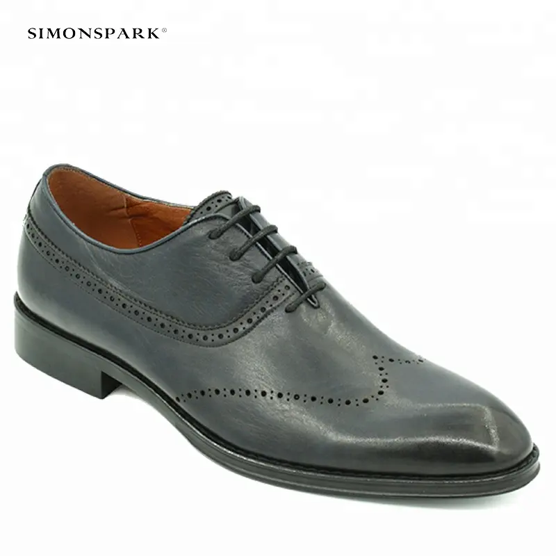 Blue Handmade Custom Official Oxford Office Party Wear Dress Formal Shoes Authentic Men Italian Genuine Leather Shoes