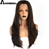 Anogol फैशन लंबी 26 इंच पानी की लहर Glueless आधा फीता के लिए भूरे रंग के बाल Wigs सिंथेटिक फीता ललाट विग सफेद महिलाओं