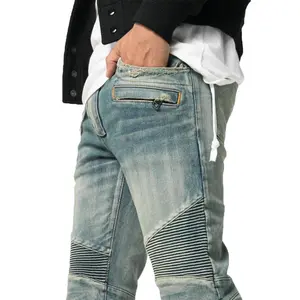 Pant Jeans OEM Custom New Fashion Mens Biker Jeans Slim Fit Stretch Denim Pants Men