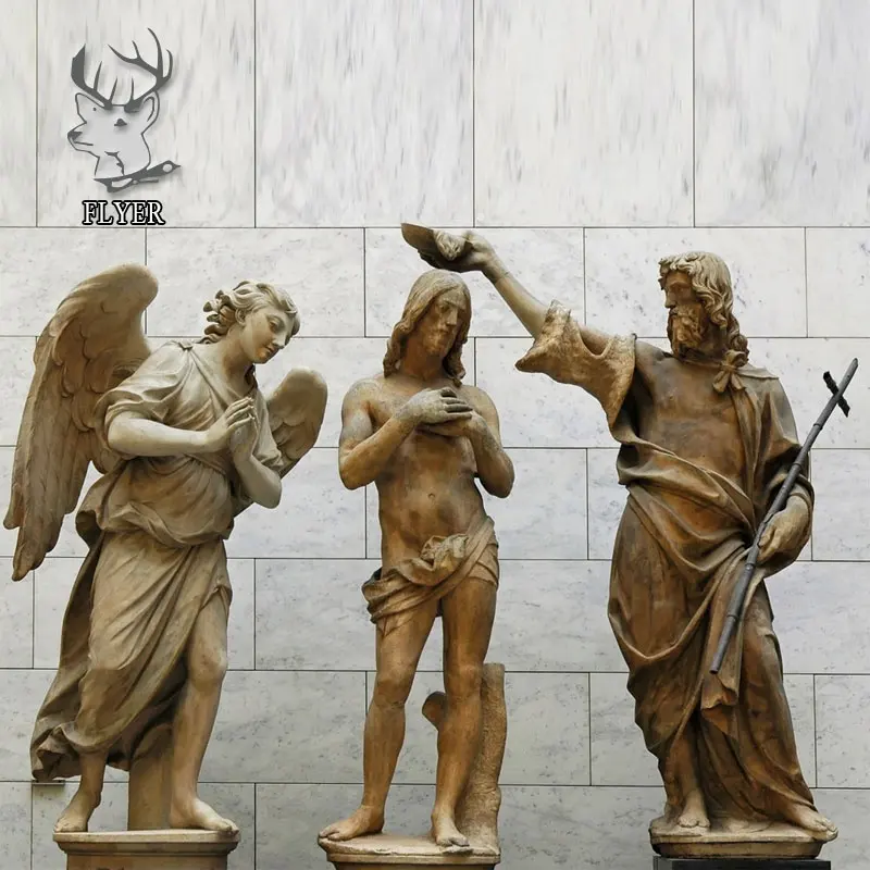 서양의 종교적 인물 동상 골동품 천연 단단한 돌 예수의 침례 조각
