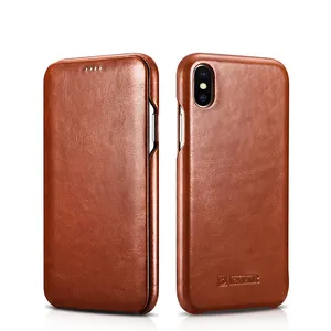 High Quality Luxury Handmade Shockproof Genuine Leather Mobile Phone Flip Cover Case For IPhone X Xs Max Xr