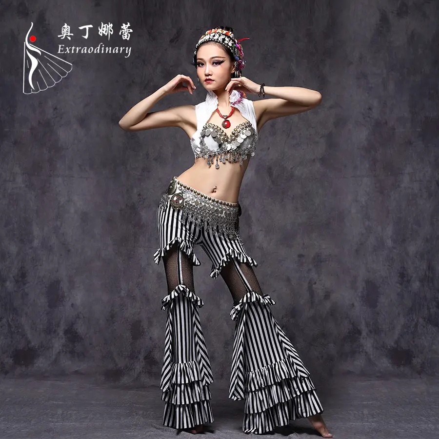 Lace Tank Top+Lace Fishtail Long Pants 2 pcs set Belly Dance Costumes Dancewear 
