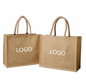 مخصص طباعة قابلة لإعادة الاستخدام القنب الجوت حمل التسوق حقائب من نسيج قنبي خشن مع شعار