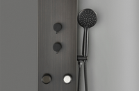 Panel de Ducha de Acero Inoxidable de Diseño Moderno S505 con Doble Grifo, Rociador de Lluvia, Acabado Cepillado, Grifos de Pie con Válvula Cerámica