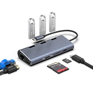 Adaptador USB 3.1 para HD + USB 3.0 + Leitor de Cartão + Gigabit Ethernet 8 em 1 Hub USB Tipo C com logotipo personalizado em liga de alumínio